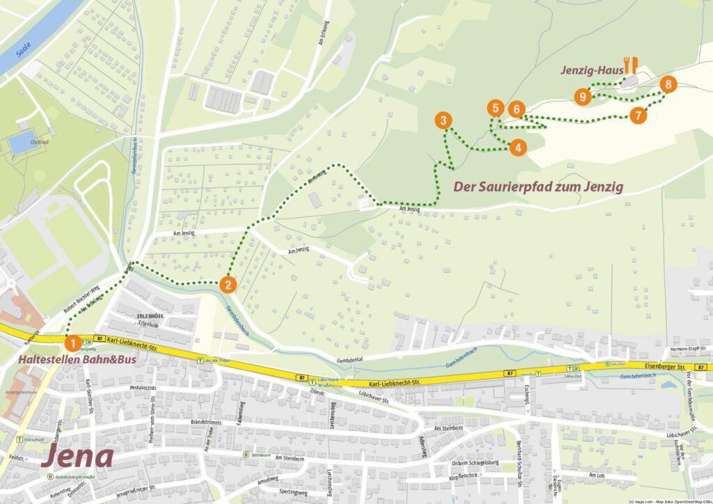 Karte Saurierpfad zum Jenzig in Jena